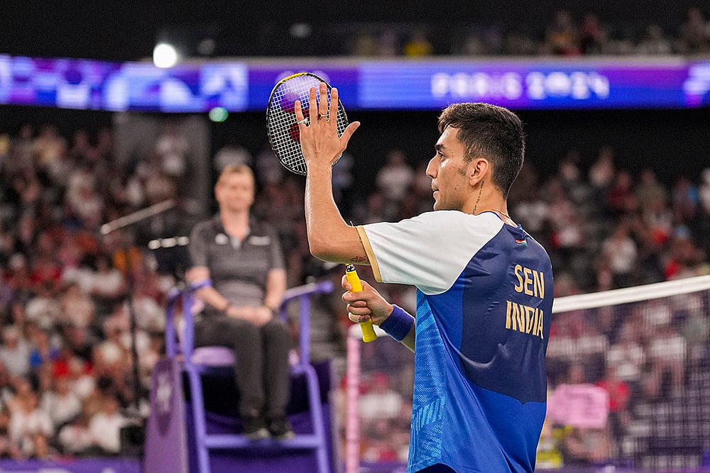 | Photo: PTI/Ravi Choudhary : Lakshya Sen after winning the men’s badminton singles quarterfinal